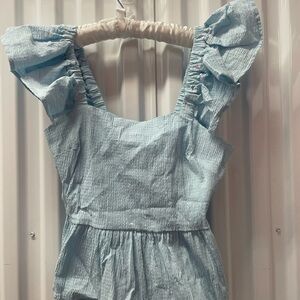 Francesca’s Blue Ruffled Sleeve Top Size L